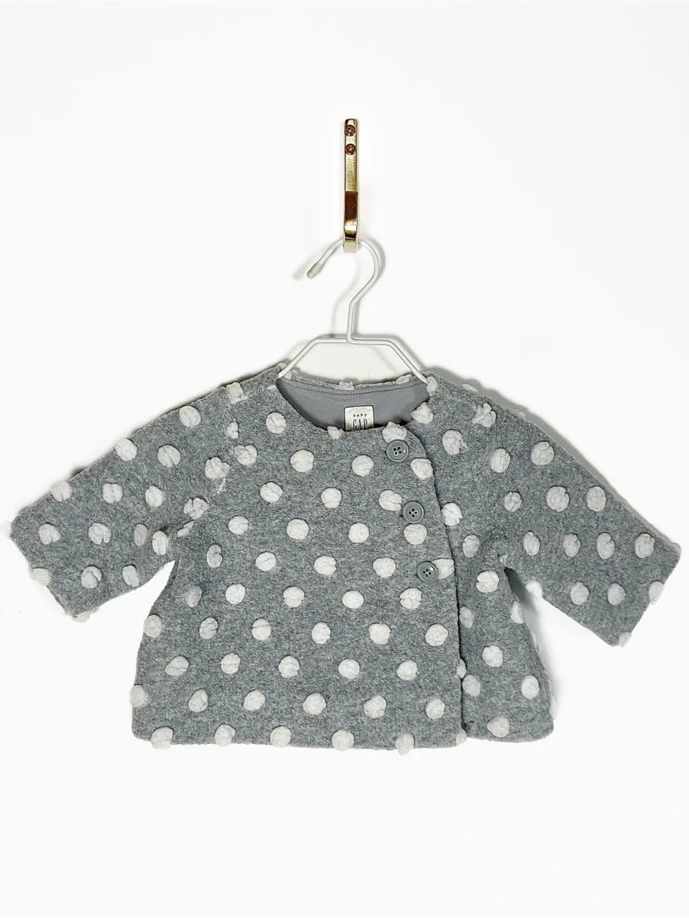 Baby Gap Pea Coat Light Gray polka dots size 0-3 Months